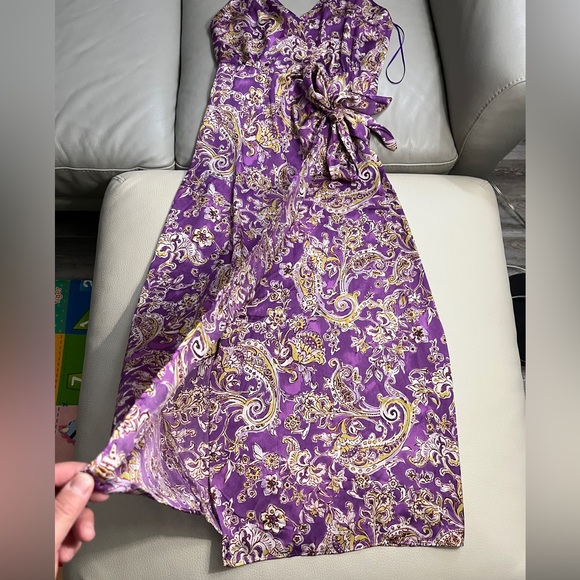 Zara Women’s Satin Effect Lavender Paisley Bow Tie Wrap Midi Dress - Size S - Picture 7 of 15